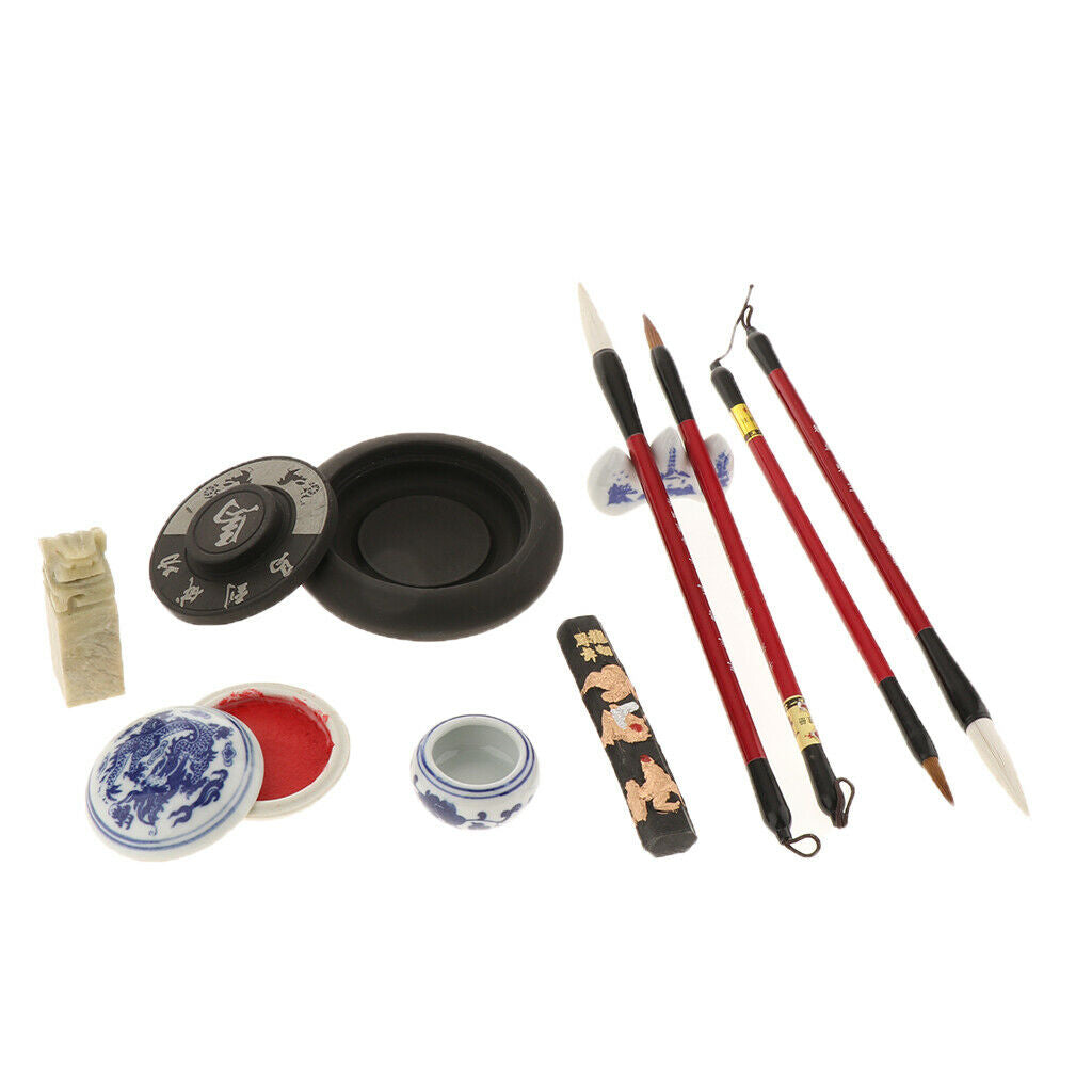 Calligraphy Writing Painting Set Chinese Brushes Ink Stick Mixing Stone Ink Pots