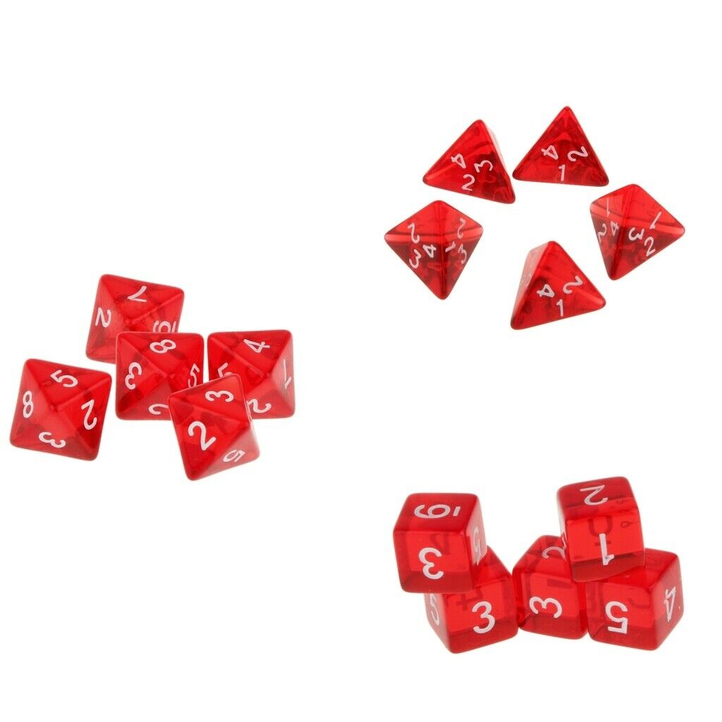 15Pcs Red Polyhedral Dice D4 D6 D8 Die for TRPG Role Play Tabletop Games