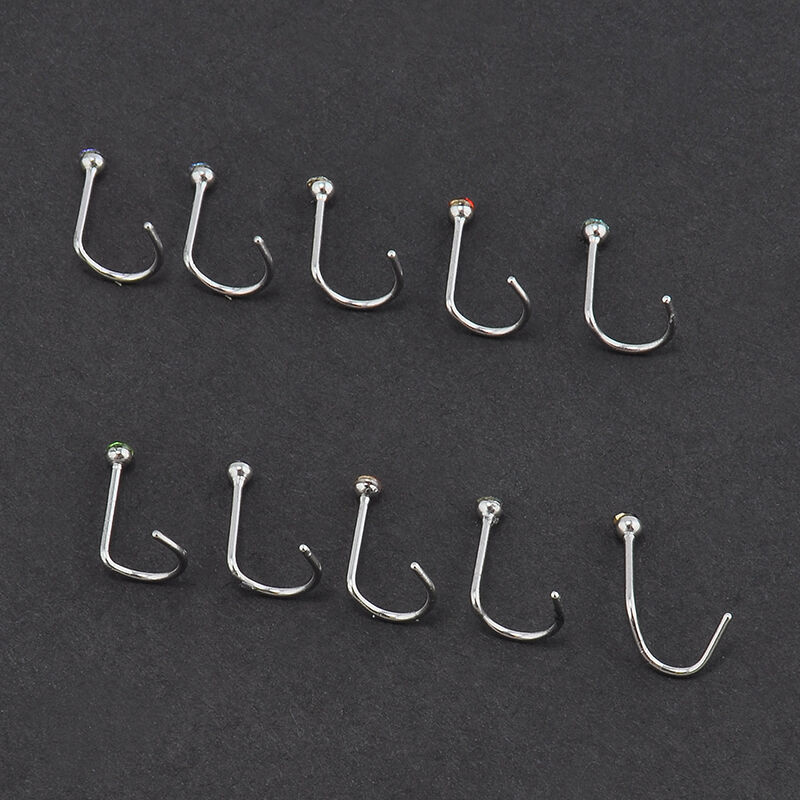 10x Rhinestone Piercing Screw Hoop Stainless Steel Nose Ring Studs Body Jewelry