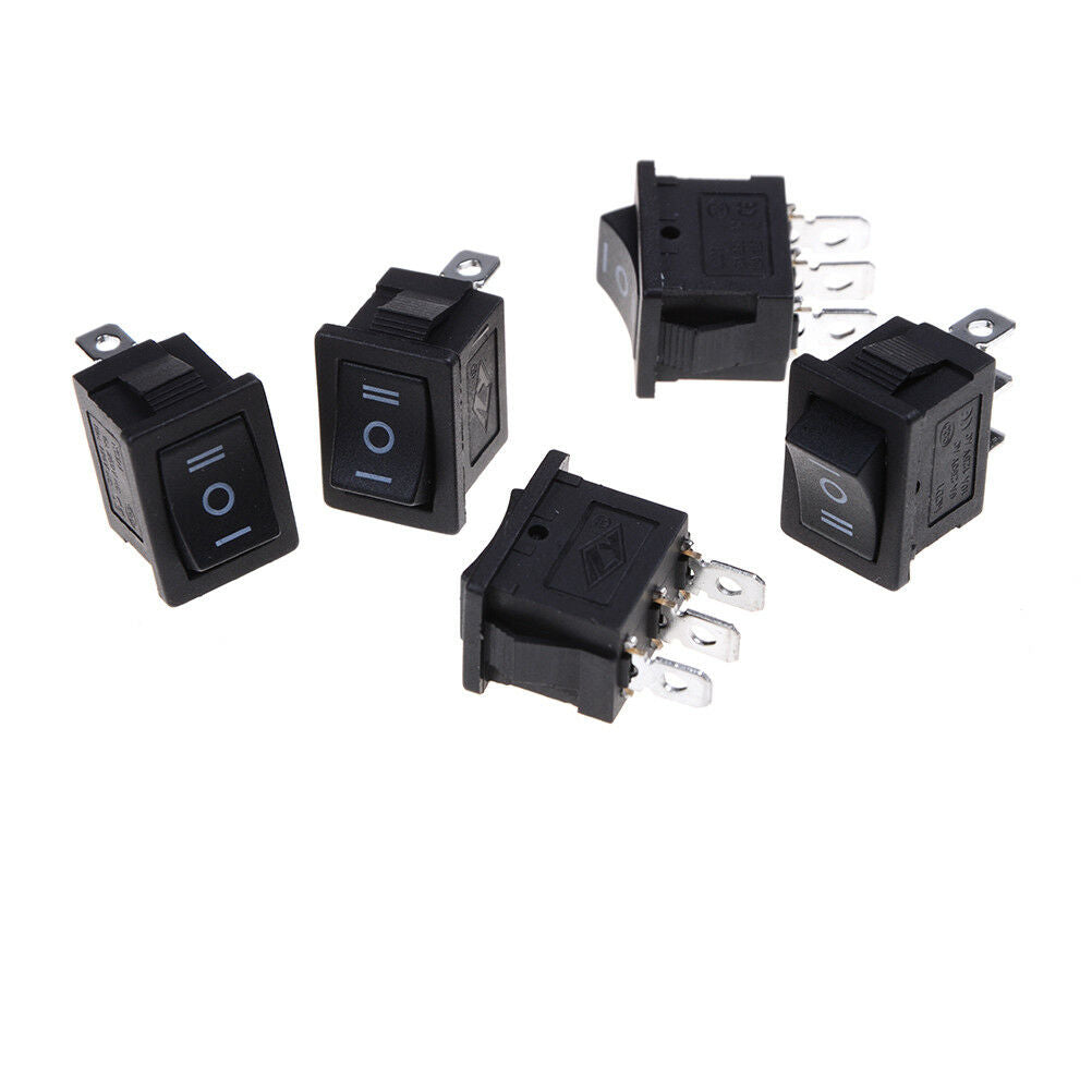 5Pcs SPDT On/Off/On Mini Black 3 Pin Rocker Switch AC 6A/250V 10A/125V JE   WF