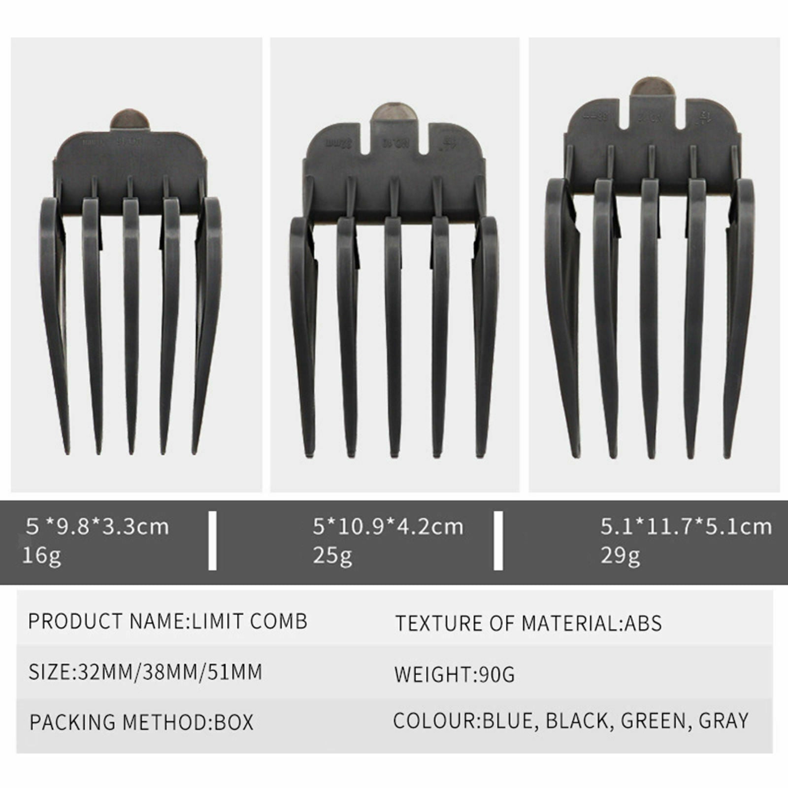 3Pcs Hair Clipper Limit Combs 32mm 38mm 51mm Cutting Guard Attachment Black