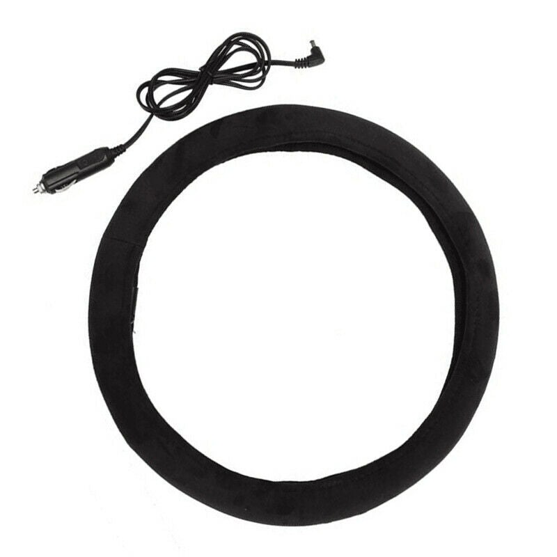 Car Winter 38cm 15" Heated Steering Wheel Cover Heating Warm+ Lighter Plug Black