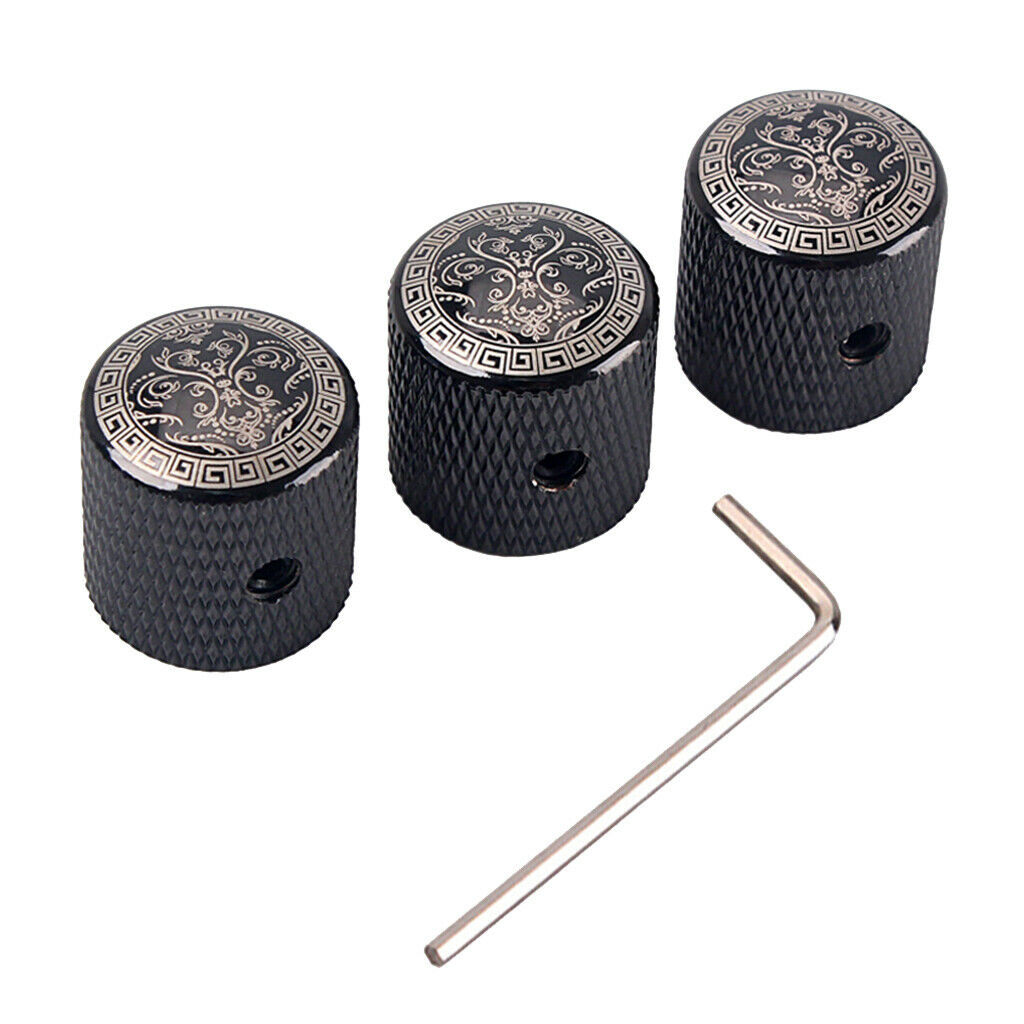 3pcs Metal Control Knobs Durable Electric Guitar Volume Tone Knob w/ Wrench