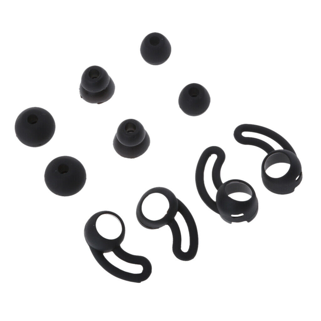 4x Silicone Replacement Eartips +S M L Ear Hooks For   X  , Black