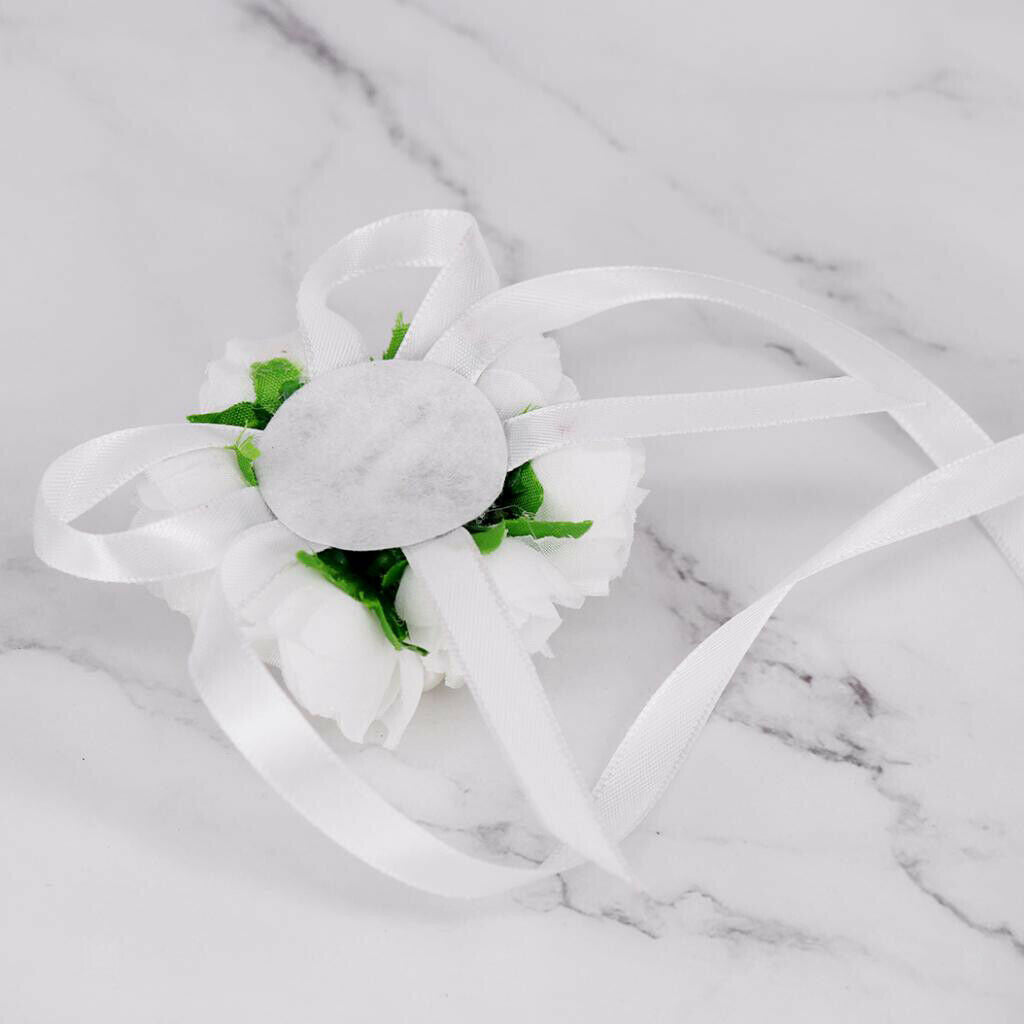 Wedding bracelet flowers bow leaves flower girl bridesmaid, white