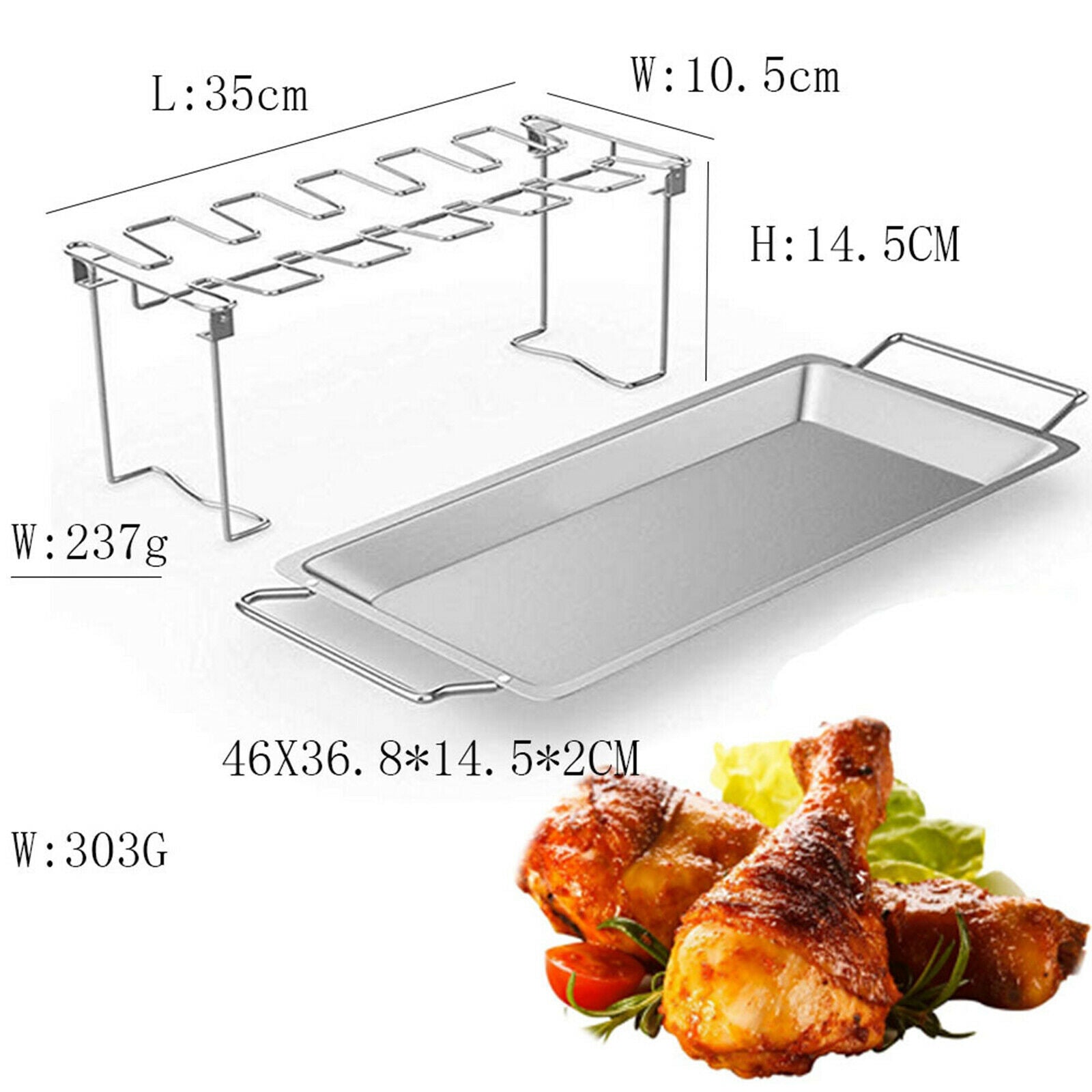 Chicken Leg & Wing Rack Grill Stand Roasting BBQ Grill with Drip Pan Party