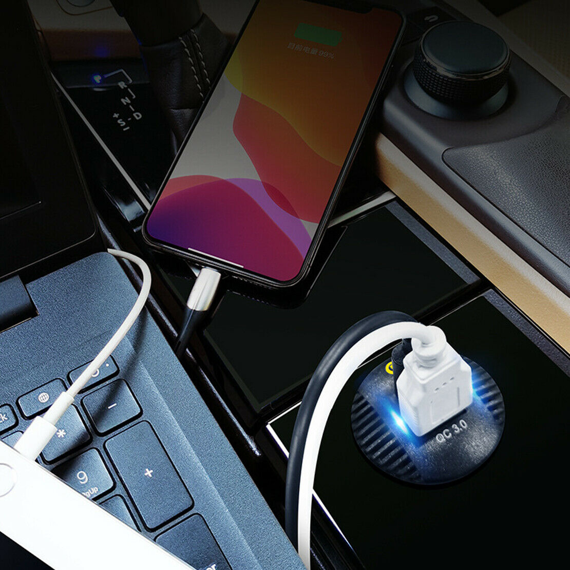 Dual Ports USB Type-C Car Fast Charger PD QC 3.0 Phone Charge Socket Adapter tn