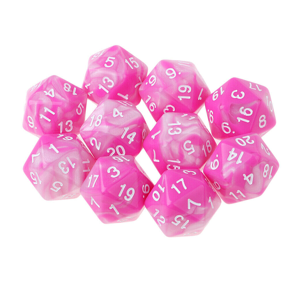 Lot of 10 D20 Dice Pink White Twenty Sided RPG Table Game Double Colors