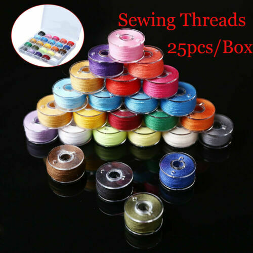 25Pcs Sewing Thread Set with Plastic Bobbins Sewing Machine Spools Case US !!