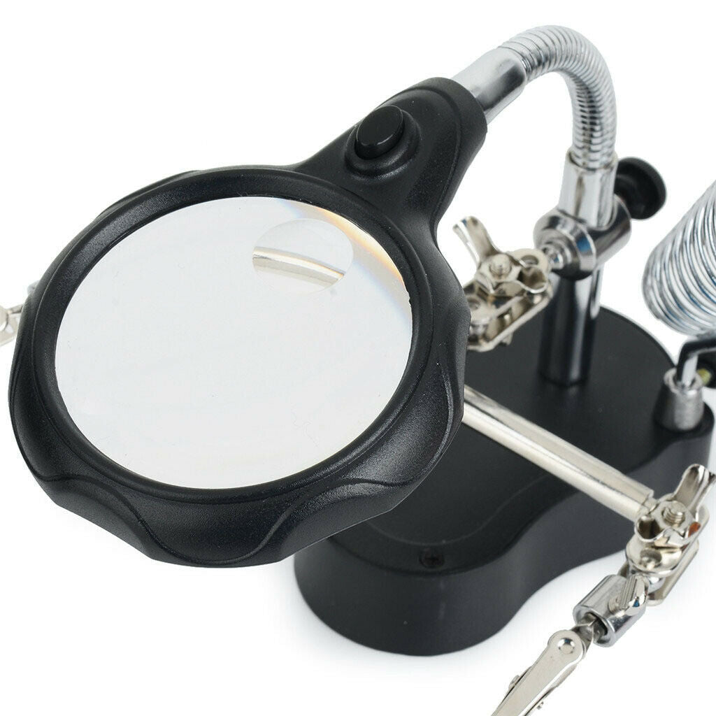 LED Magnifying Glass Stand Hand Free Repair Soldering Station with Clip