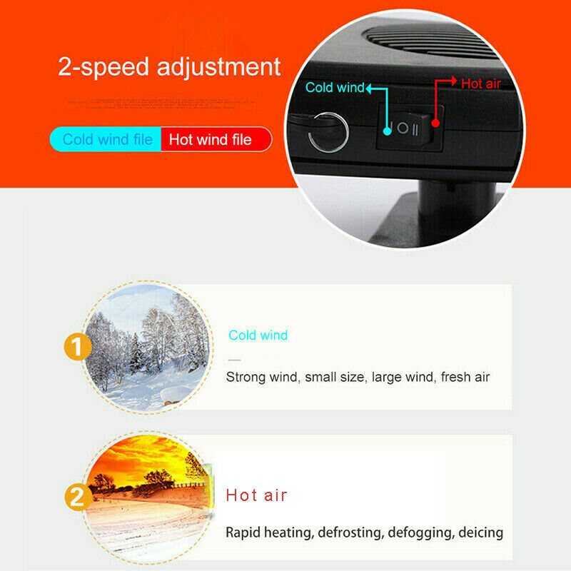 Plug In 360Â° Portable Ceramic Car Heater 12V/24V DC Vehicle Heating Cooling Fan