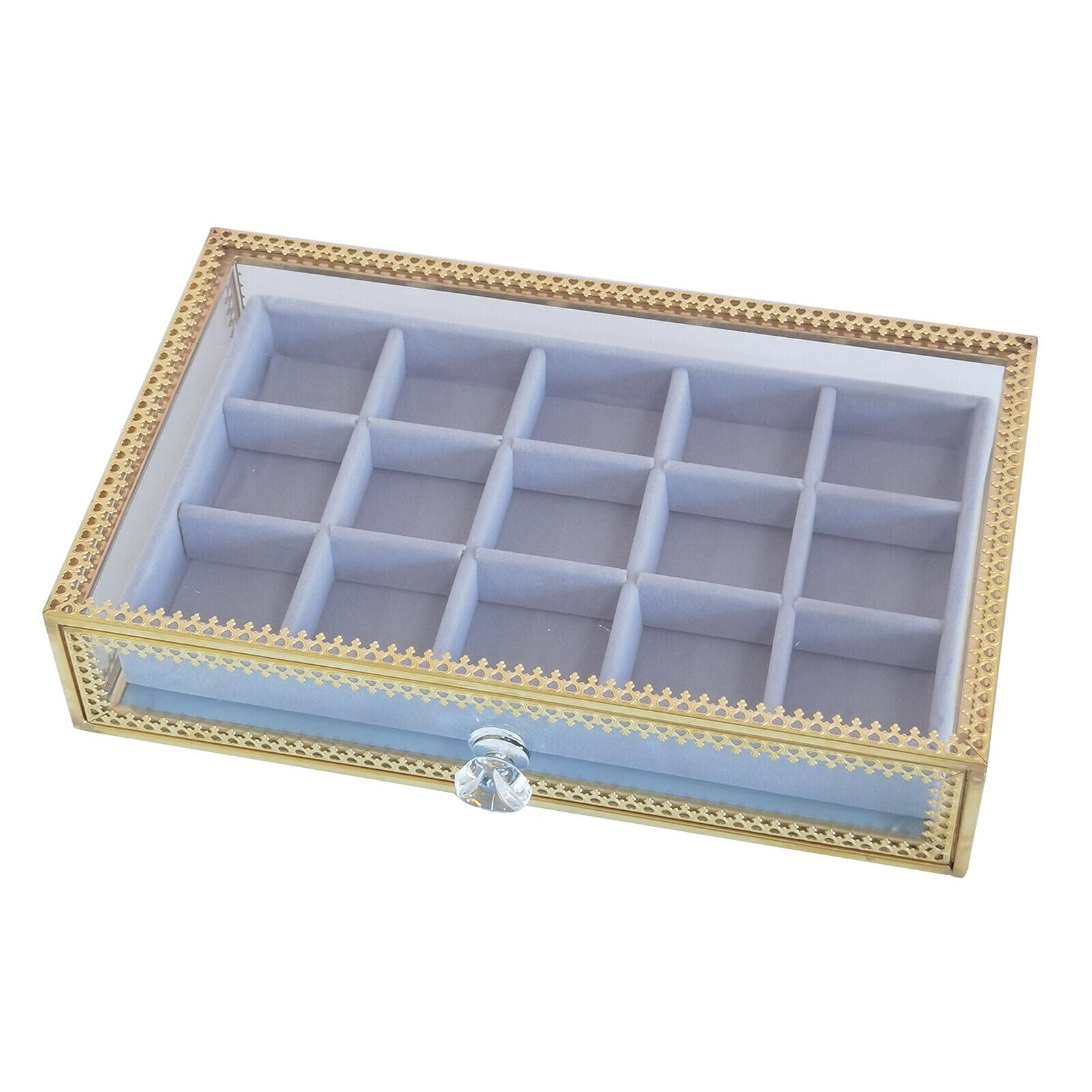 Glass Jewelry Box Organizer w/ Lids Necklace Display Storage Rings Holder