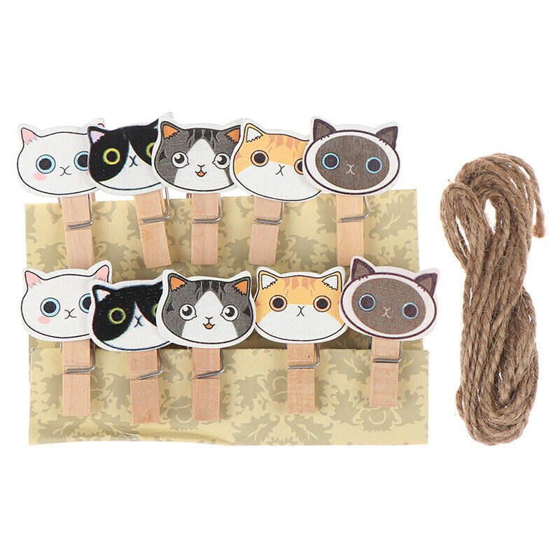 10 pcs/ lot Cute Cartoon Cat Cute Wooden Paper Clips / Small Craft Photo Pegs Qx