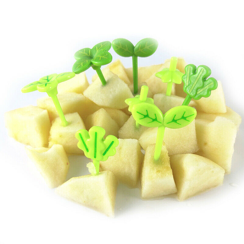 8pcs Fruit Fork Toothpick Leaves  Lunch Box Bento Salad Tiny Fork Cake Fo.l8