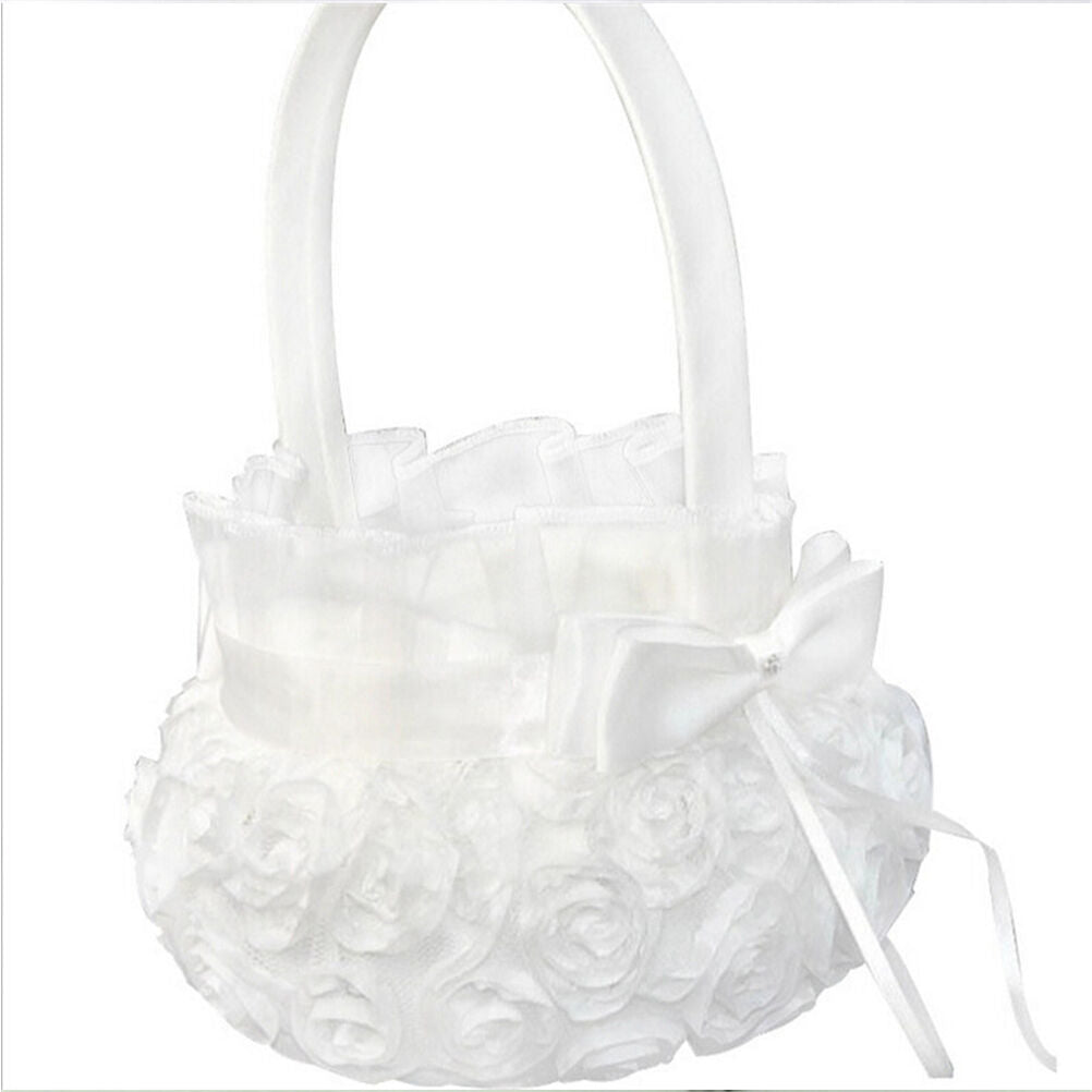 Wedding Ceremony Party Love Case Satin Bowknot Rose Flower Girl Basket BDAU