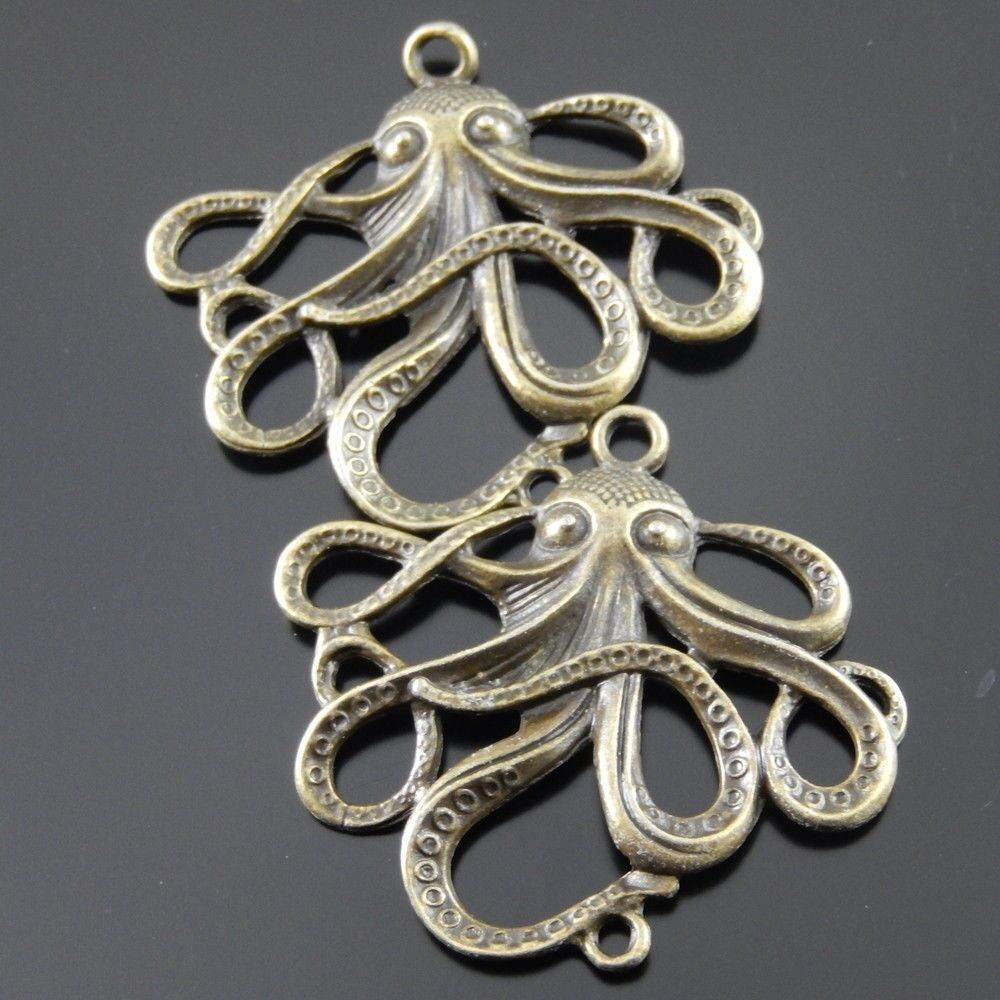 6 pcs Antiqued Bronze Octopus Alloy Charm Pendant Jewelry Art Craft 50*40*4mm