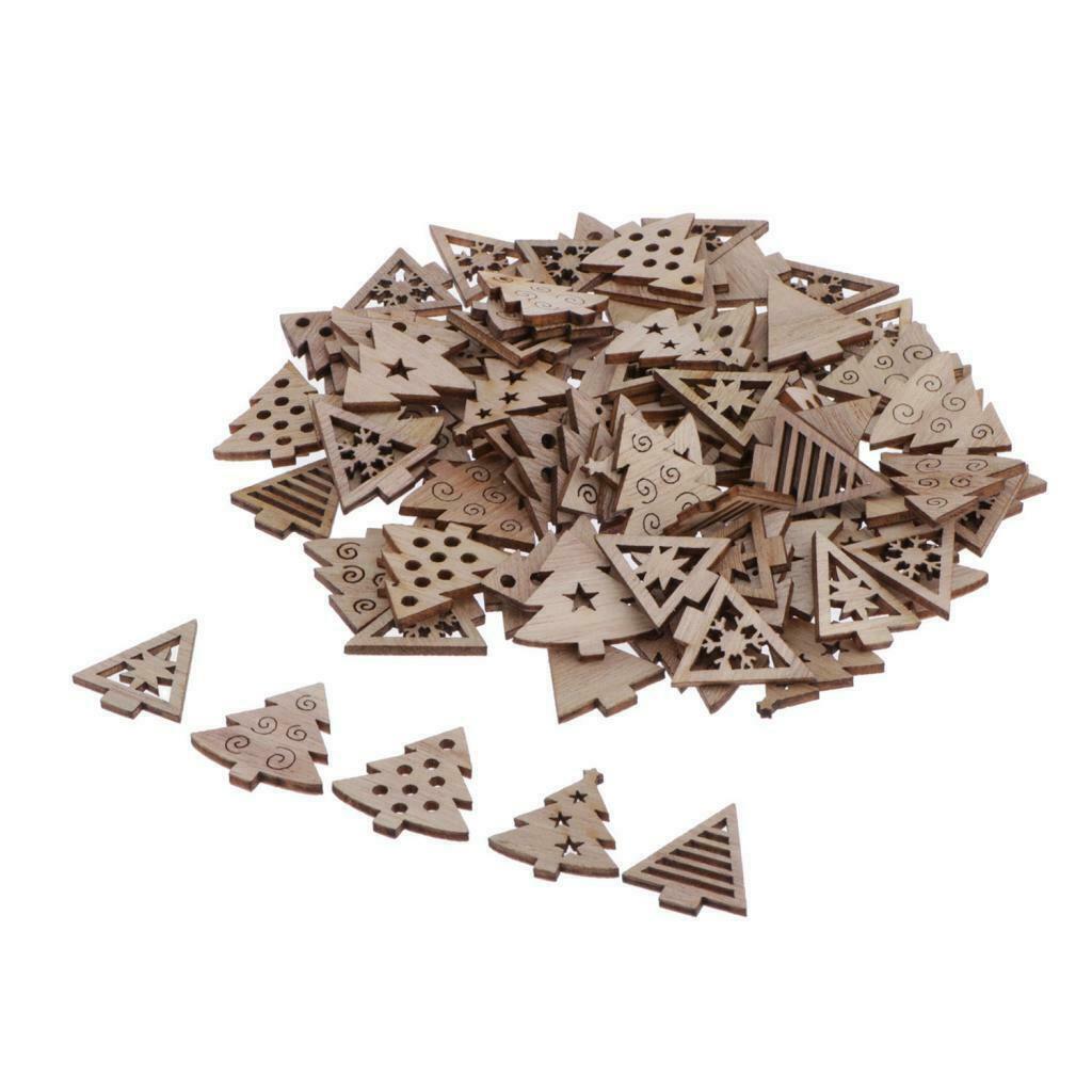 100 Pack Natural Wooden Embellishment Christmas Tree Wood Shapes Craft Pieces