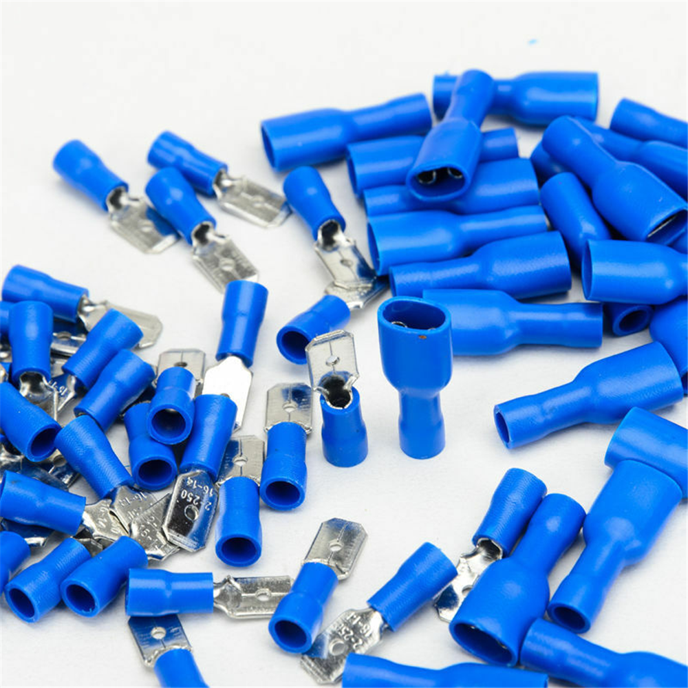 200x Blue Insulated Spade Electrical Crimp Connectors Male & Female 6.3mm