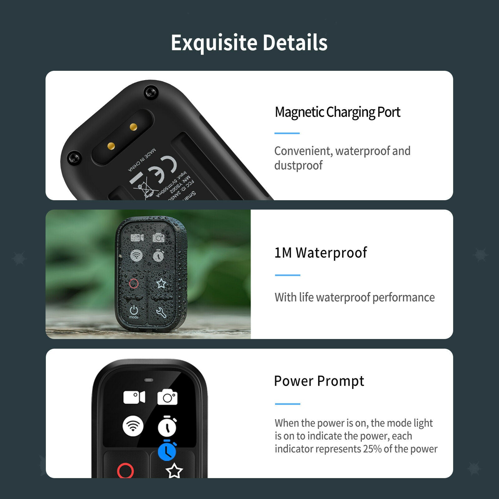 WiFi Remote Control for GoPro Hero 8/9/Max Three Modes Accessories Black