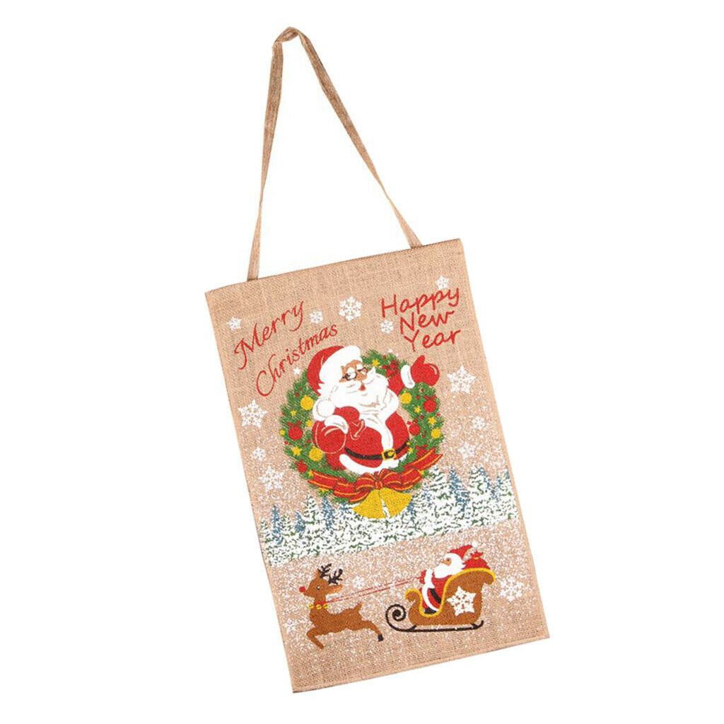 Christmas Santa Elk Linen Flag Hanging Flag Banner Christmas Home Wall Decor