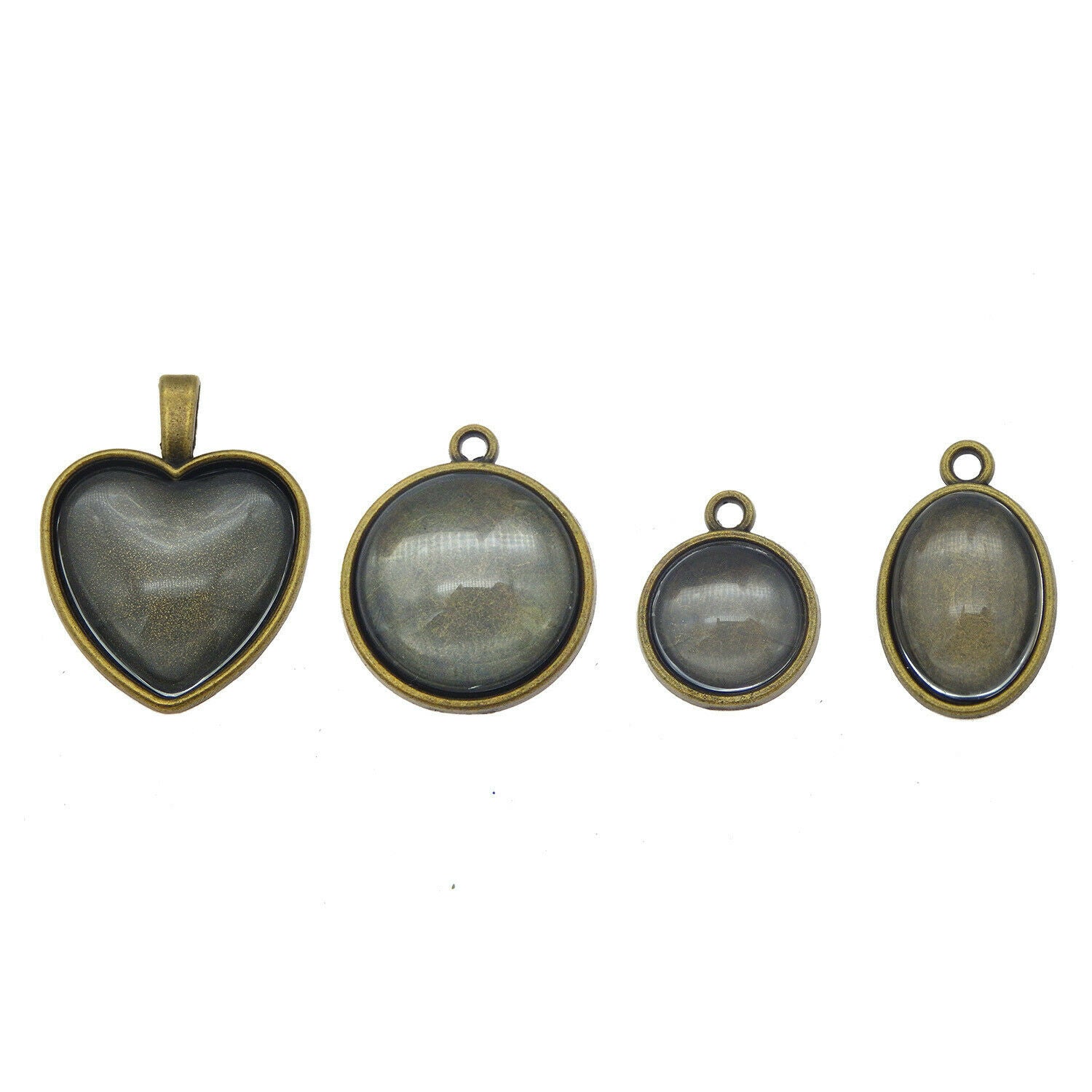 8Sets/lot Alloy Mixed Bronze Round Setting Blank Tray Glass Cab Pendant Jewelry