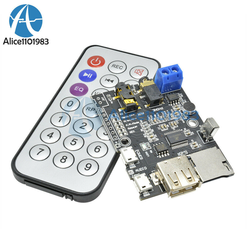 MP3 +WAV+WMA Decoder Board 2W Amplifier TF Card Audio AUX WITH IR Remote Control
