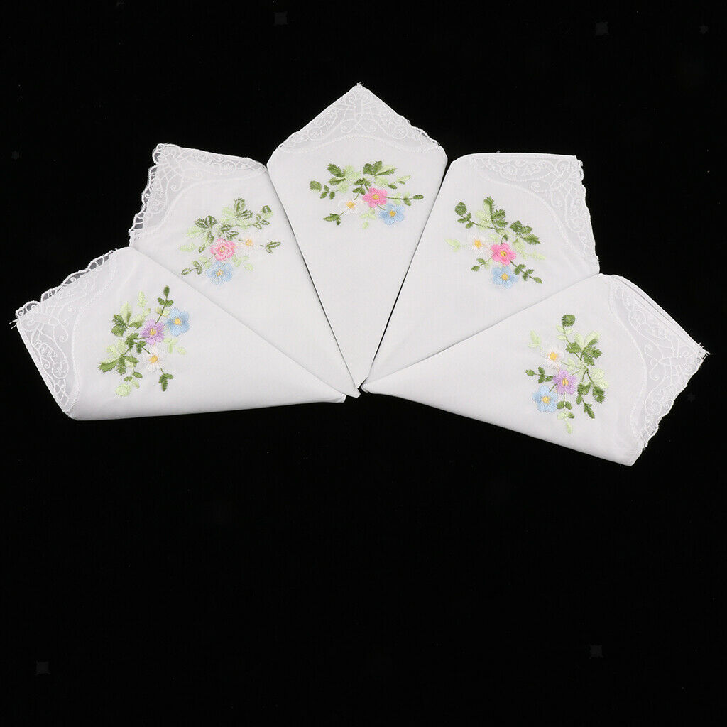 Pack of 5 Women Ladies Embroidered Lace Hankies Butterfly Hankerchief wedding