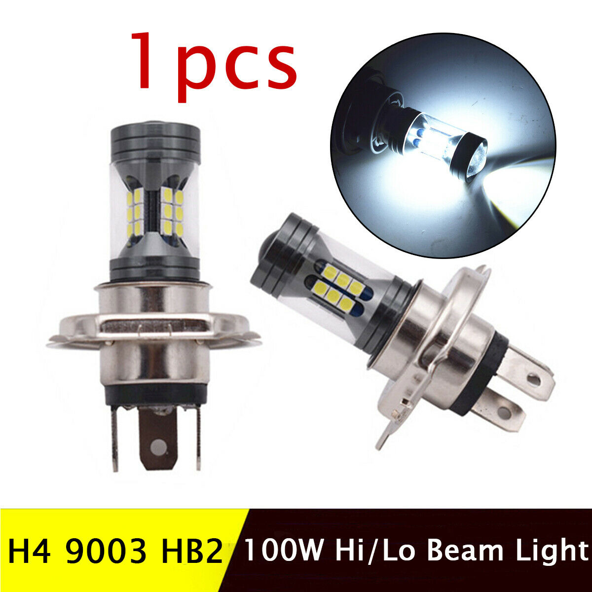 1X H4 9003 HB2 LED Bulbs 100W 990LM Pure White Fog Driving Light Bulb Hi/Lo Beam