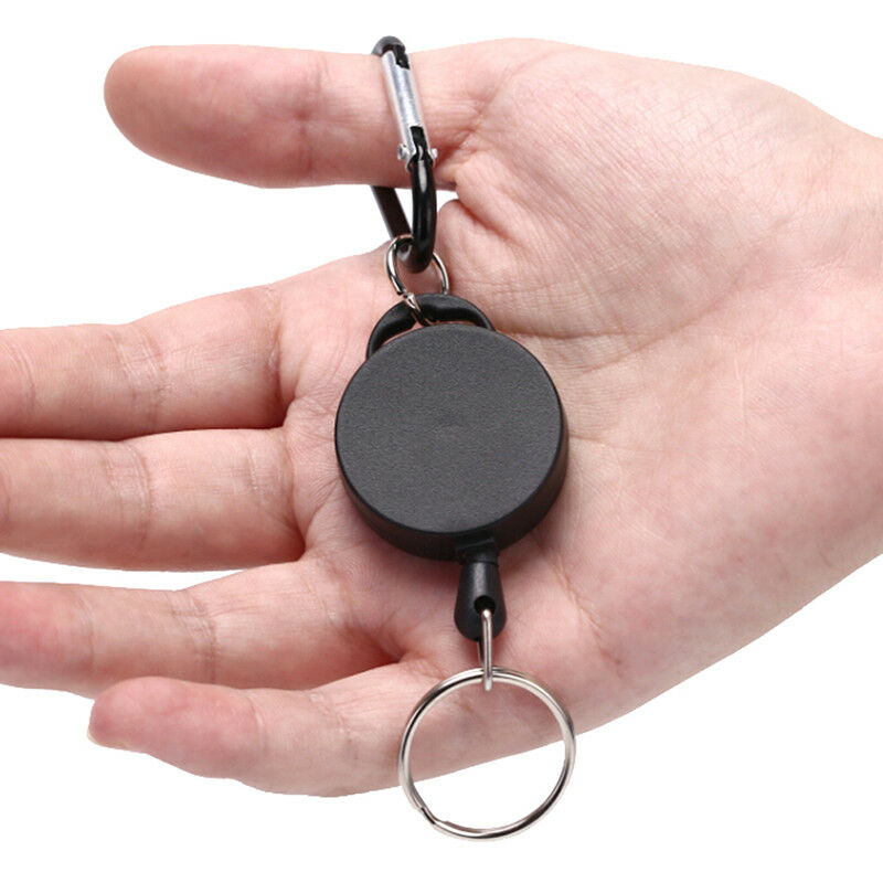 Black Retractable Key Chain Reel Steel Cord Recoil Belt Key Ring Badge Holder Lt