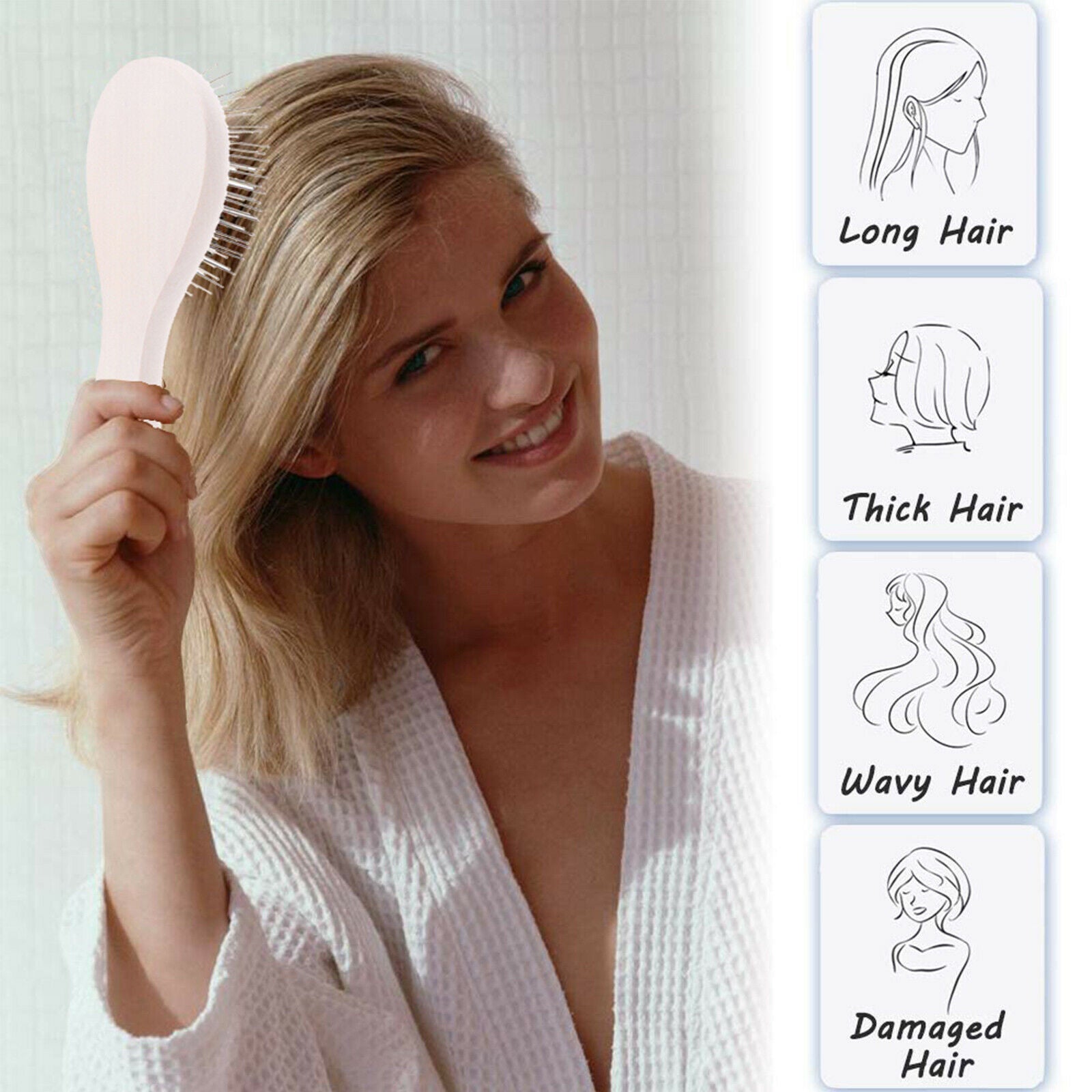 Oval Cushion Hairbrush Anti-Static Detangler Steel Teeth Wet Dry Hair Comb