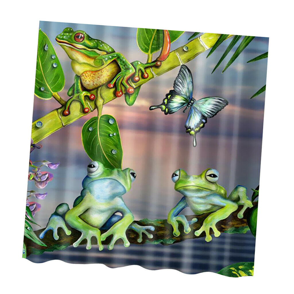 180x180cm Frogs Print Shower Curtain Bathroom Fabric Hanging Sheer Decor #1