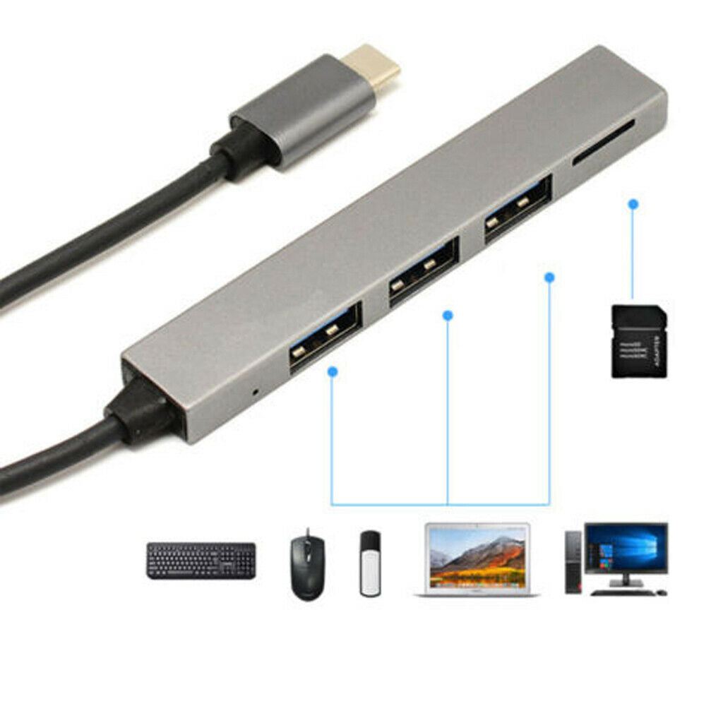 Type-C to 3 USB 2.0 Port Mini Card Reader HUB Adapter USB C Cable
