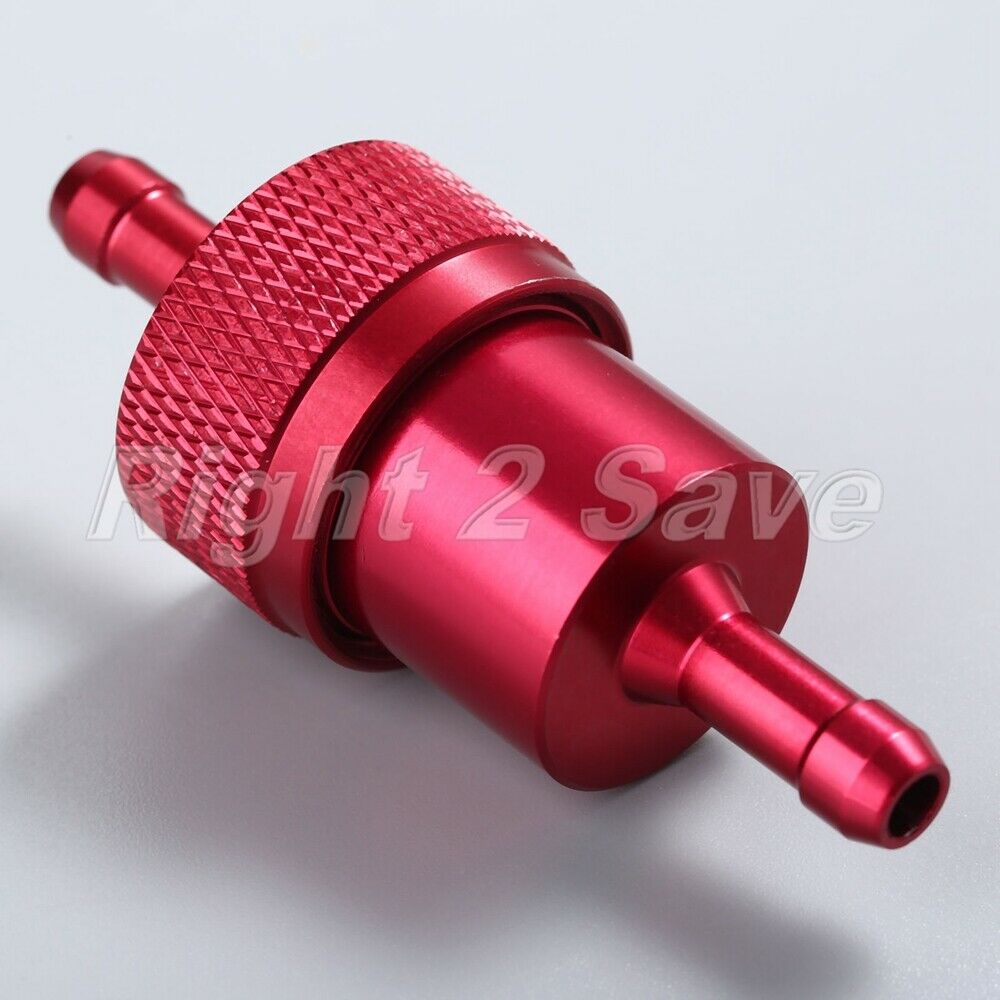 Universal Red Motor 1/4" 6mm Inline Fuel Oil Filter Cleaner CNC Aluminum Alloy
