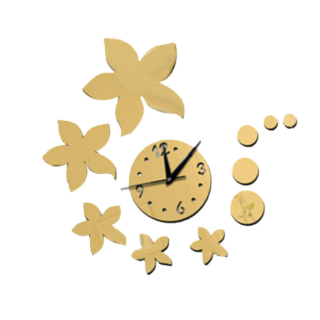 Fashion DIY Mirror Wall Creative Decoration Clock Bauhinia Flowers Golden