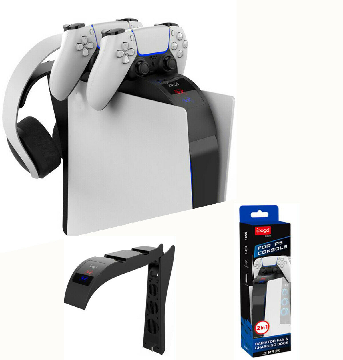 For PS5 Vertical Cooling Fan Stand Dual Controller Charger Station Game Bracket