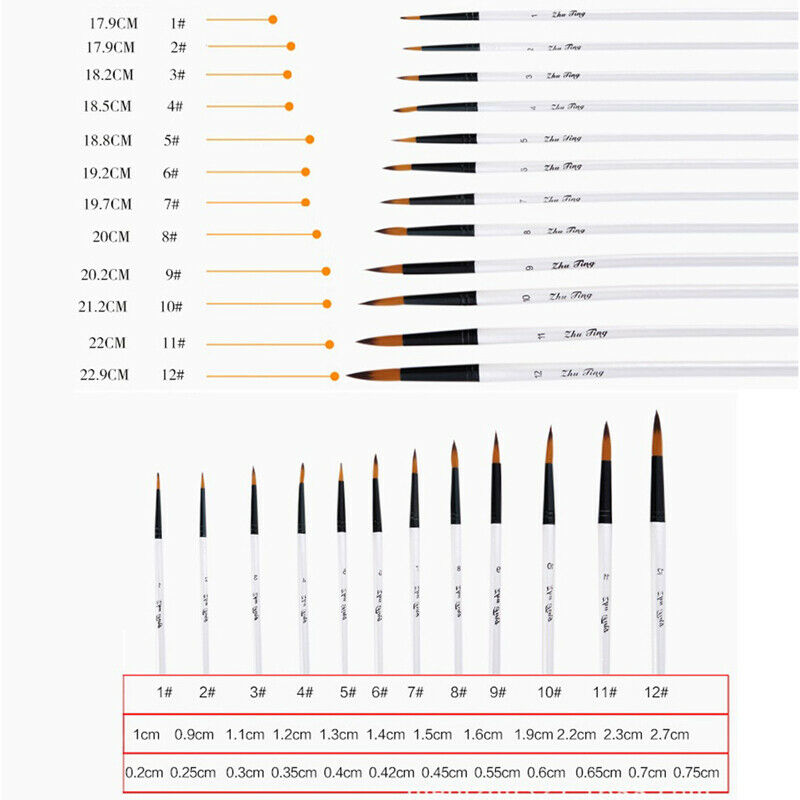 12Pcs/Set Artist Paint Brushes for Acrylic Watercolor Oil Painting Art Craft  DF