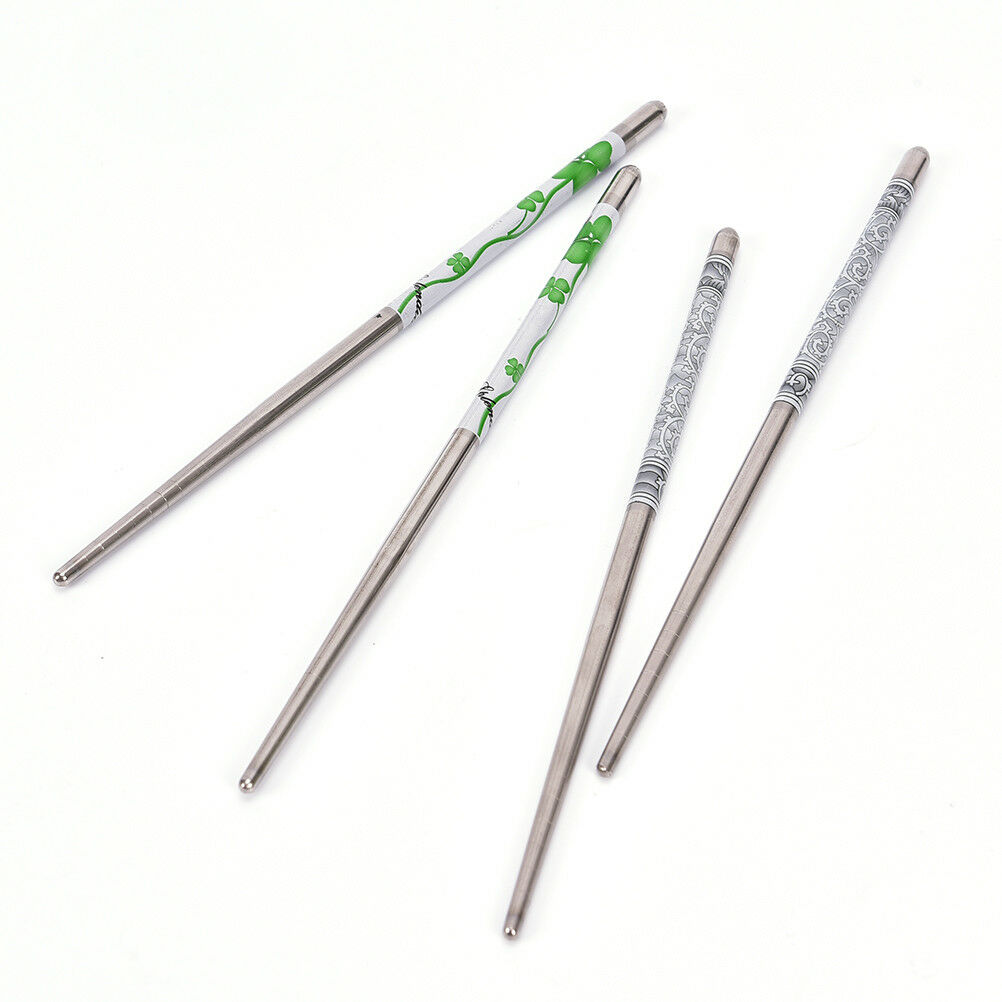 5 Pair Non-slip Flower printed Chop Sticks Stainless Steel Chopstick.l8
