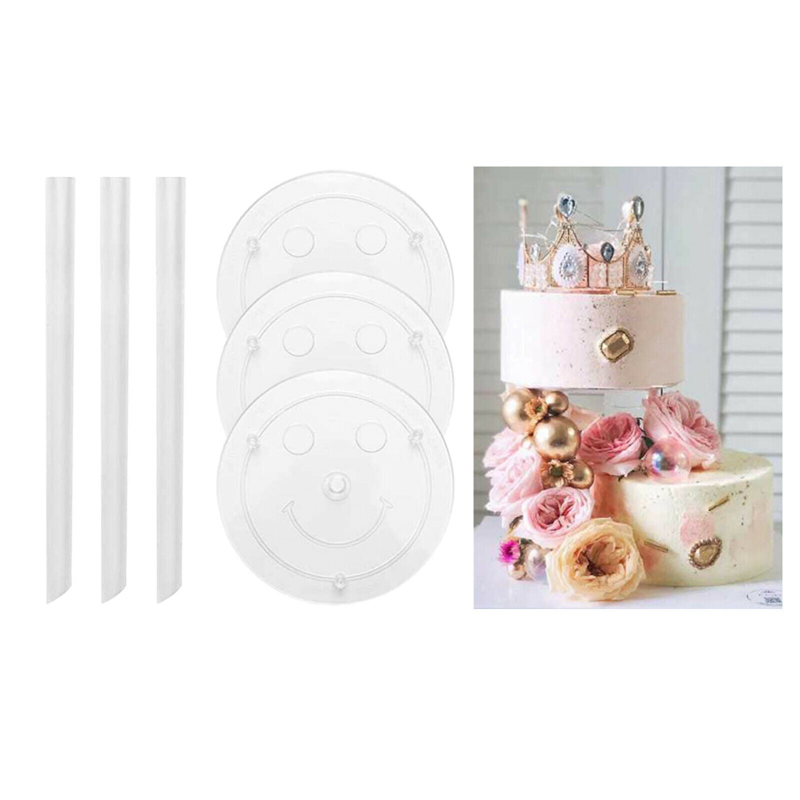 2 Set Multi-Layer Cake Support Set with 4 Board Round White for Tier Cake