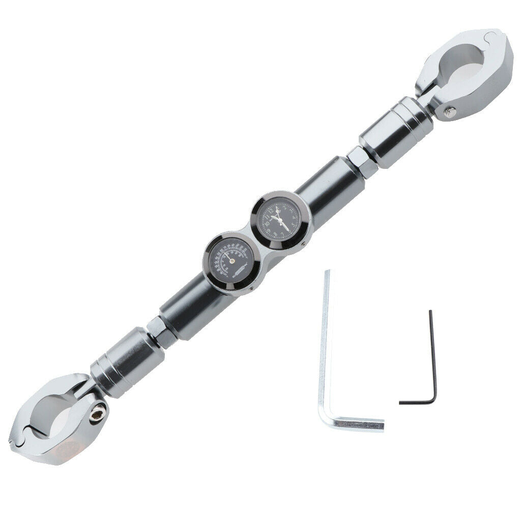22mm Motorbike Balance Cross Bar with Clock Watch & Thermometer Gauge Gray