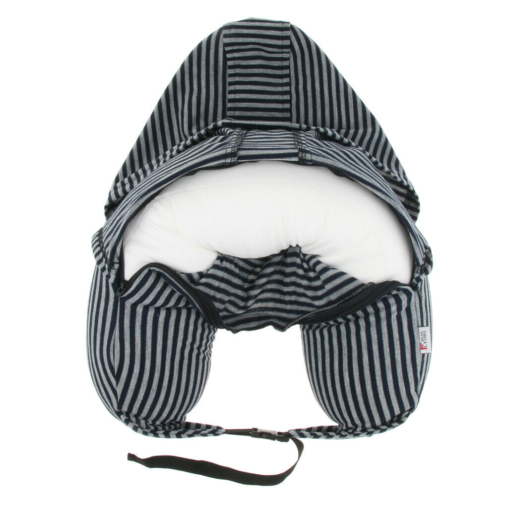 Portable Striped U Shape Memory Foam Pillow with   Hood Pillow Neck Pillow