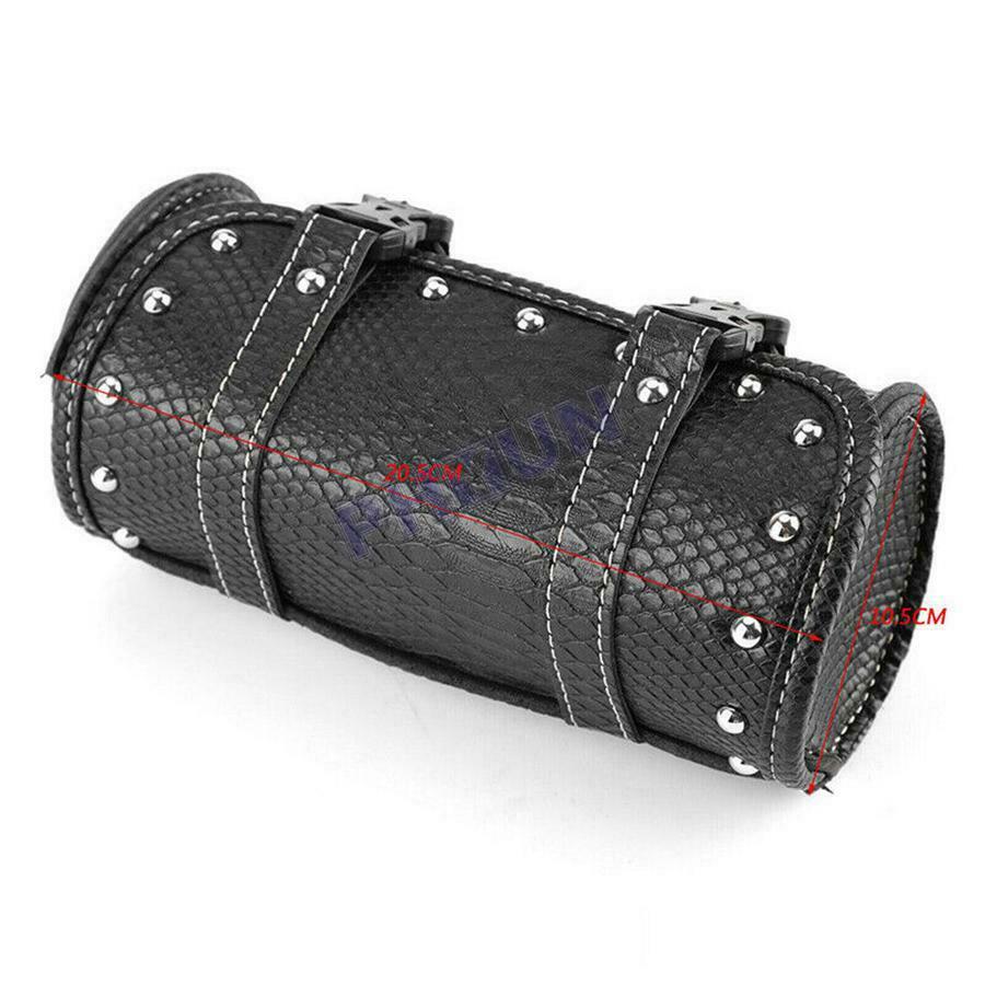 Universal Motorcycle Tool Bag Saddle Fork Roll Barrel Style Bag Black PU Leather