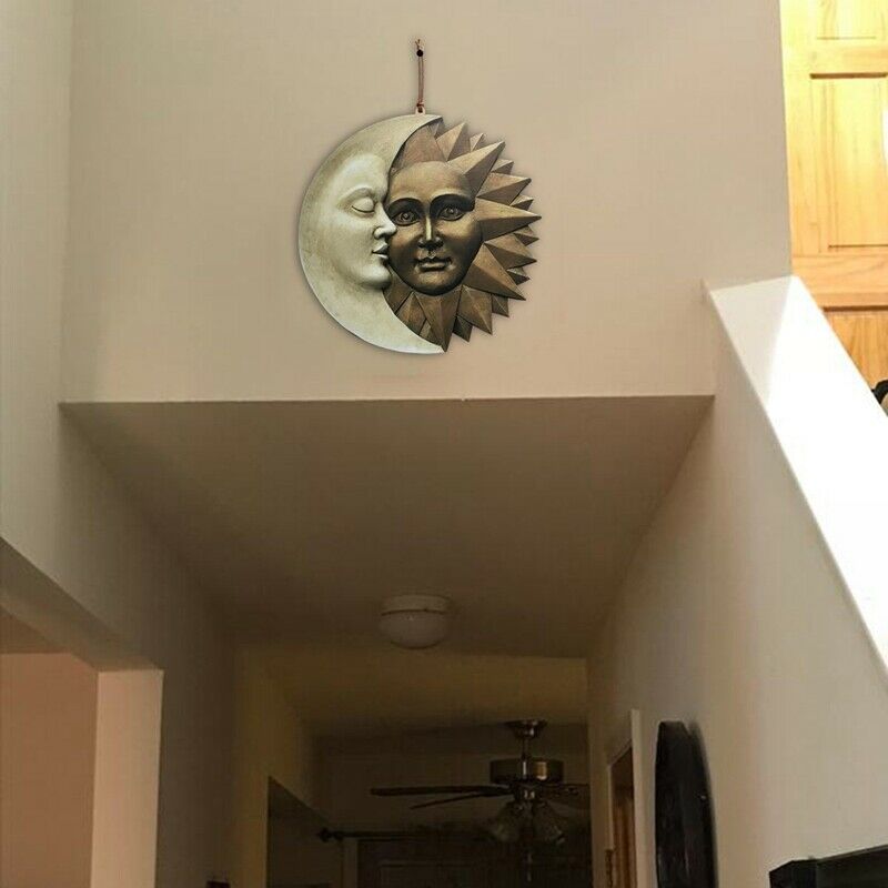 Sun and Moon Wall Sculpture Celestial Icons of Astronomy Garden Decor OutdooW8C3