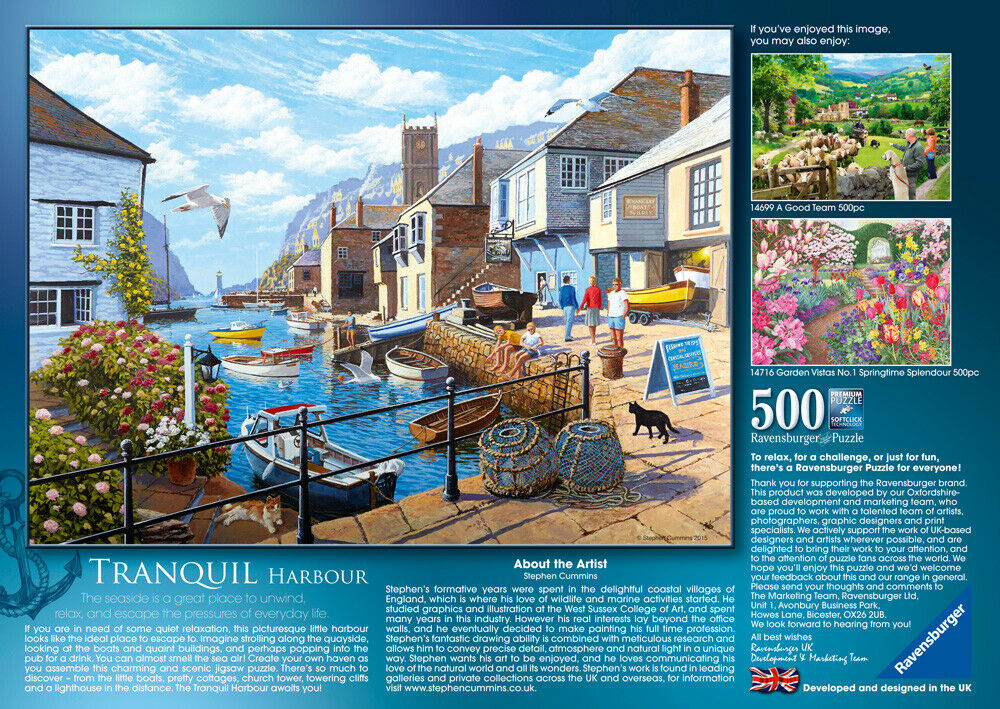 14715 Ravensburger Tranquil Harbour Jigsaw 500pc Premium Puzzle Kids 10+
