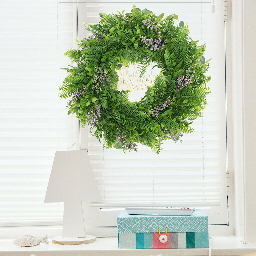 Artificial Green Leaves Wreath 45cm Lavender Garland Hanging Front Door
