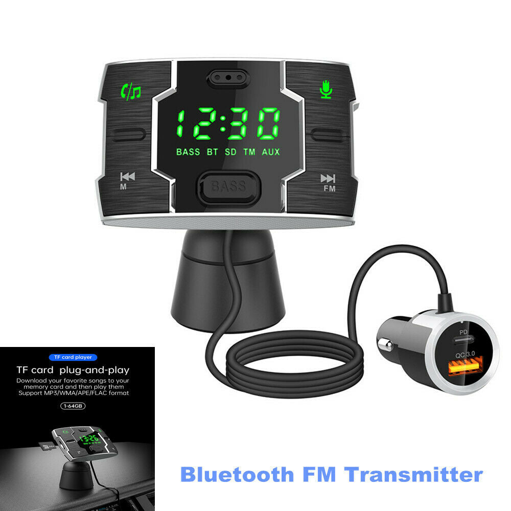 Bluetooth FM Transmitter for Car QC3.0 Radio Adapter Music Player Hands Free USB