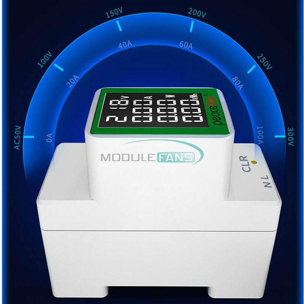 AC Digital Rail Meter Voltage Current Meter Watt Kwh Power Meter AC50-300V/100A