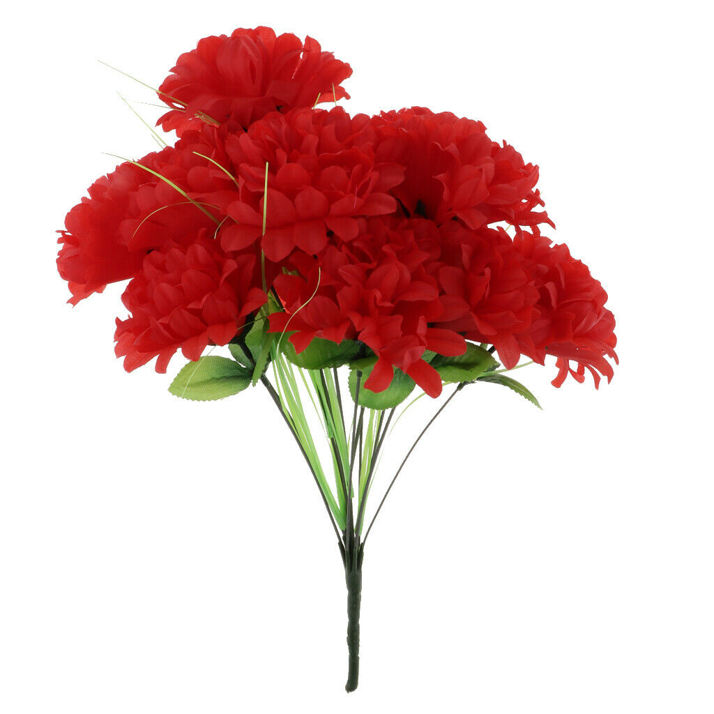 Artificial Chrysanthemum Bouquet Home Decor Grave Cemetery Flower Dark red