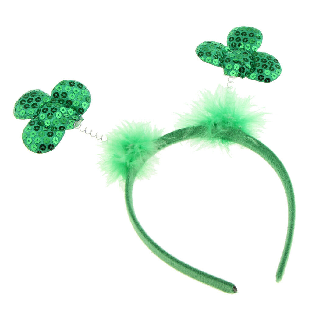 St Patricks Day Green Shiny Sequins Shamrock Headband Bopper Party Wear Prop