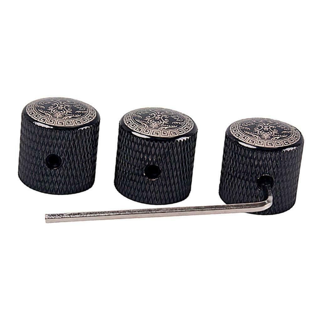 3pcs Metal Control Knobs Durable Electric Guitar Volume Tone Knob w/ Wrench