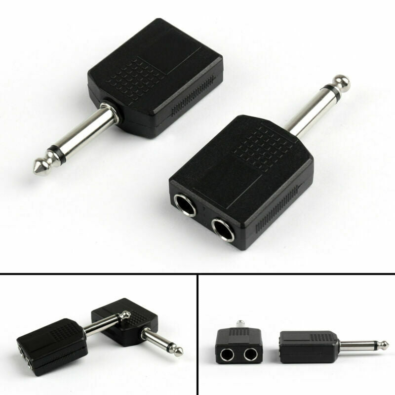 10Pcs 1/4" 6.35mm Mono Adapter to 2-Way 6.35mm Mono Jack Headphone Y Splitter SP